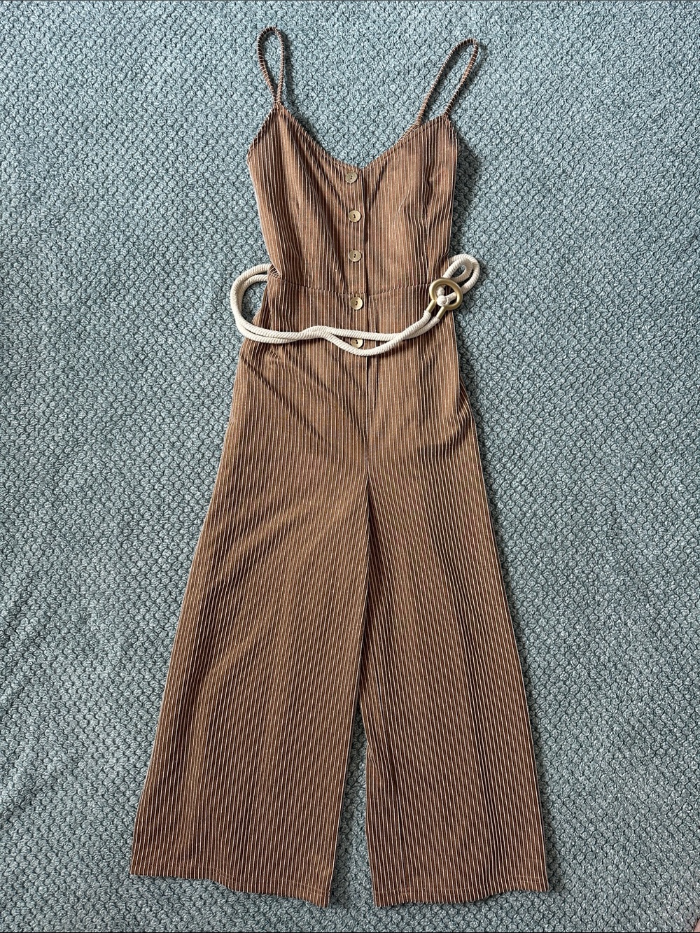 Primark Brown Ribbed Spaghetti-Strap Wide-Leg Jumpsuit